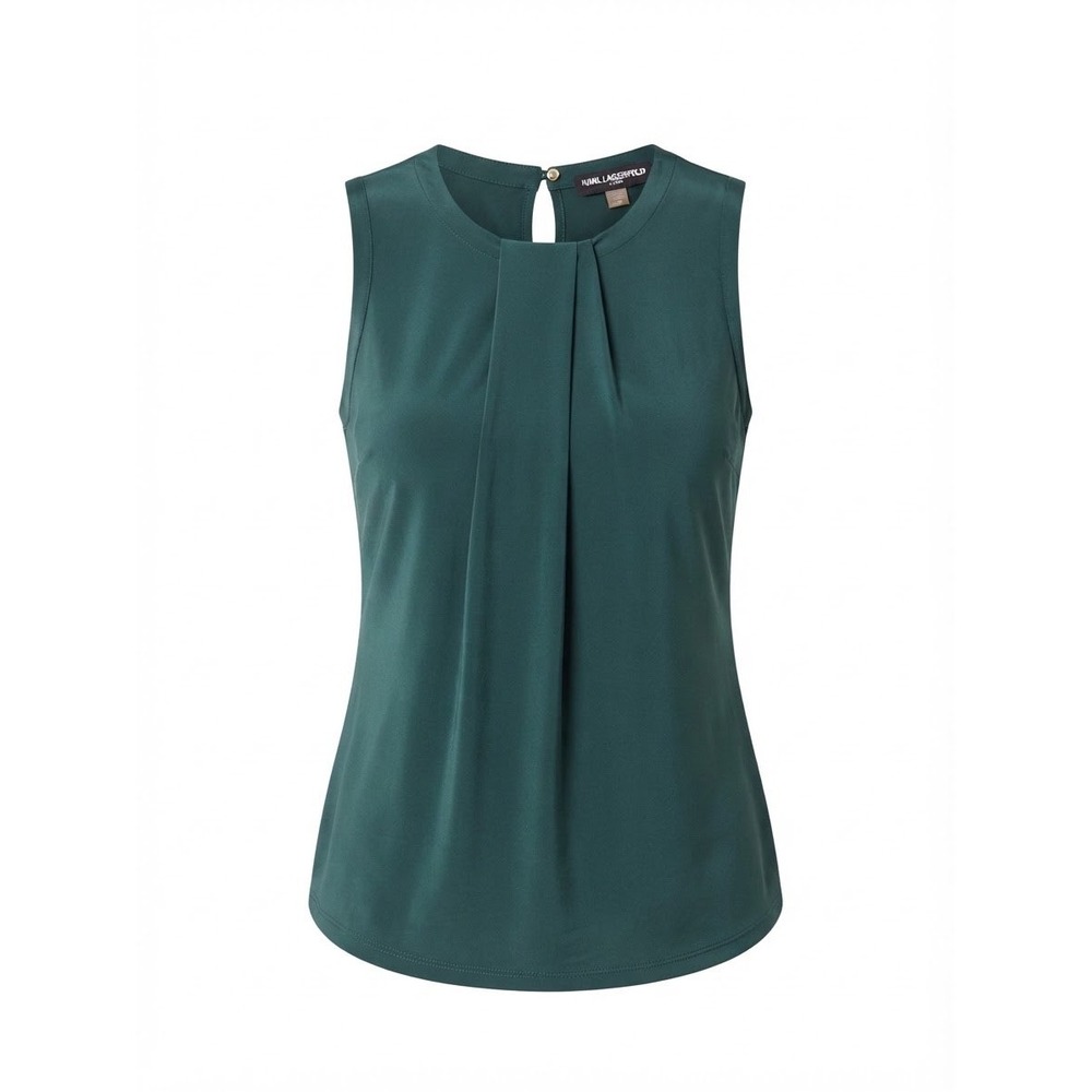 Karl Lagerfeld Paris Sleeveless Pleated Blouse Women M Green Stretch Excellent